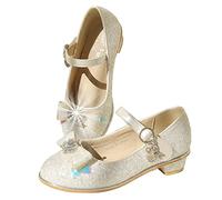 EIGHT KM Zapatos de Vestir de tacón Alto para niñas Mary Jane Princess Wedding Party Pump Shoes EKM7018 Arco de Purpurina Brillante Afrodita Blanco Talla 37