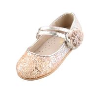 EIGHT KM Zapatos de Vestir para Niñas Pequeñas Mary Jane Princesa Boda Ballet Flats EKM7063 Brillantes Zapatos de Tacón Glitter Flor Camelia Oro Gradual Talla EU 30