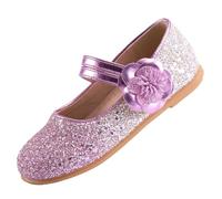 EIGHT KM Zapatos de Vestir para niñas pequeñas Mary Jane Princesa Boda Zapatillas de Ballet EKM7063 Brillantina Flor Camellia Gradual Púrpura EU tamaño 26