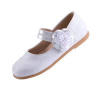 EIGHT KM Zapatos de Vestir para niñas pequeñas Mary Jane Princesa Boda Zapatillas de Ballet EKM7063 Brillantina Flor Camellia Corazón Blanco EU tamaño 26