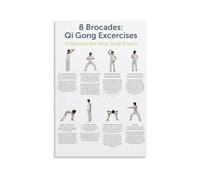 Eight Section Brocade Qi Gong Poster Traditional Chinese Exercises Chart for Meditation and Fitness Balance Your Energy Wall Art Print for Home Decor(Framed,12x18inch(30x45cm))