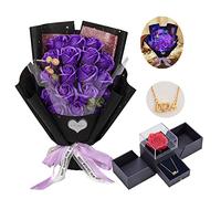 EIGHTOWN Ramo de rosas artificiales, flores moradas preservadas con collar de amor para ella, regalos únicos, día de San Valentín, día de la madre, Acción de Gracias, cumpleaños, cumpleaños