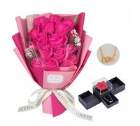 EIGHTOWN Ramo de rosas artificiales, flores rojas preservadas con collar de amor para ella, regalos únicos para el día de San Valentín, día de la madre, Acción de Gracias, cumpleaños, aniversario