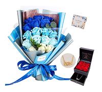 EIGHTOWN Roses Bouquet Artificial Flower - Preserved Blue Rose Flowers with Love Necklace for Her - Unique Gifts Valentine's Day, Mother's Day, Thanksgiving, Birthday, Anniversary