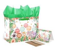 EIGHTSTATES Bolsa de regalo de safari de la selva, bolsa grande para baby shower con tarjeta, papel de seda y sobre, adorable envoltura de estampado animal para recién nacidos, primer cumpleaños y