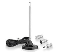 Eightwood Antena de radio FM digital para interiores, antena telescópica FM UKW, 75 ohmios, con base magnética, cable de extensión para radio DAB+, sintonizador de radio FM, receptor estéreo AV, HiFi,
