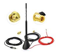 Eightwood Dab + FM/Am Antena Dab Radio Digital Antena SMB/SMA Macho Adaptador DIN Macho Autoradio Antena Splitter Antena Amplificador de señal Techo Techo 500cm 16.4ft Flexible 23cm