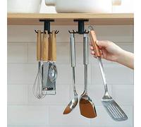 EigPluy 6 Ganchos Colgador de Utensilio Cocina,sin Perforación Adhesivo Utensilios en Cocina Ganchos Bajo Armario,360 ° Giratorio Utensilios de Cocina Rack Baldas(2 Piezas,Negro)