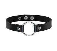 Eigso Collar punk gótico para mujeres y hombres, con corazón de piel sintética negra y anillo en O ajustable, Cuero, No es una piedra preciosa