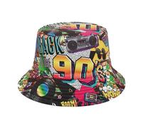 Eigso Vintage Noir Oldschool 90's Seau Chapeau pour Femme Homme Unisexe Voyage Été Chapeau de Pêcheur pour Femme Homme