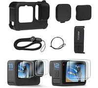 EIH1 Funda de silicona para Go Pro Hero12 /Hero11 /Hero 10 /Hero 9 Negro Tapa lateral de la batería y tapa del objetivo y cordón para Go Pro Hero 12/11 /10/9 Negro