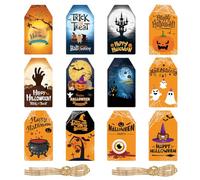 EIHI 120 Piezas Adorno de Halloween con etiqueta colgante con cuerda de cáñamo, calabaza, fantasma, castillo y otros patrones, regalo de fiesta de Halloween pequeña tarjeta de decoración colgante