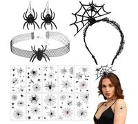 EIHI 2 JuegosDiadema Halloween Mujer Nina, Halloween Diadema Araña Mujer Gorro Bruja, Medias Telaraña Niña, Halloween Temporary Tattoo Araña