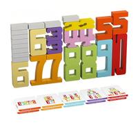 EIHI 27 Piezas Number Blocks Juegos Montessori,Bloques Numéricos Juguetes para Apilar y Equilibrar,Juego de Madera para Aprender Matemáticas,Equipado con 10 tarjetas de preguntas digitales