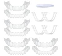 EIHI 4 Pares Conjunto de Dentaduras Postizas,No Poroso Carillas Dentales Ajustables para Cubrir Dientes Picados,Dientes Superior e Inferior Dientes Postizos Temporales,Para Hombres y Mujeres
