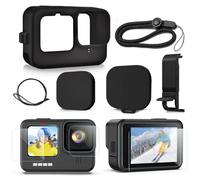 EIHI Funda de silicona para Go Pro Hero12 /Hero11 /Hero 10 /Hero 9 Negro Tapa lateral de la batería y tapa del objetivo y cordón para Go Pro Hero 12/11 /10/9 Negro