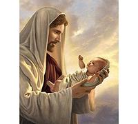 Eiialerm punto de cruz kit Jesús y el bebé DIY principiantes estampado costura patrón de bordado regalo-11CT Lienzo preimpreso decoración del hogar-40x50cm
