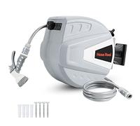 Eikuavons Carrete de manguera retráctil de 30 m, con candado en cualquier longitud, montaje en pared, enrollador de manguera, tambor de manguera de agua giratorio 180°, enrollador automático para