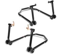 Eikuavons Juego de soporte para motocicleta trasero y delantero, soporte para motocicleta, elevador de motocicleta con 4 ruedas, plataforma elevadora para motocicleta, estabilidad, soporta hasta 300