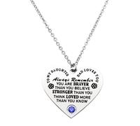 Eilygen Collar de corazón con texto en inglés «Daughter Gifts Daddy to My Daughter» You Are Braver Than You Believe, joyería con dije de piedra natal, regalo inspirador para ella, Grande, Acero