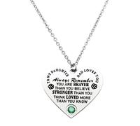 Eilygen Collar de corazón con texto en inglés «Daughter Gifts Daddy to My Daughter» You Are Braver Than You Believe, joyería con dije de piedra natal, regalo inspirador para ella, Grande, Acero