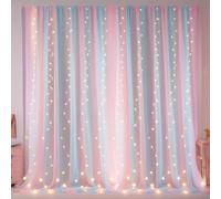 Eimilaly Arco Iris Cortinas Transparentes para el Dormitorio/Fiesta temática/Boda, Cortinas de Visillo con Bolsillo para Varilla 84 Pulgadas (Rainbow(with Lights), W59xL84inch/2 Panel)