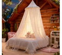 Eimilaly Canopy de cama de princesa para niñas, dosel de doble capa con estrellas recortadas, se adapta a gemelos/cama completa, blanco