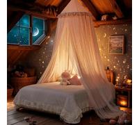 Eimilaly Canopy de cama para niñas, dosel de doble capa con estrellas recortadas, tela transpirable y lavable, se adapta a gemelos/tamano completo