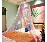 Eimilaly Dosel de Cama Arcoiris Princesa con 250pcs Luces de Cortina Blanco Cálido, Dosel de Cama para Decoración de Habitación de Niña o Fiesta Temática de Unicornio