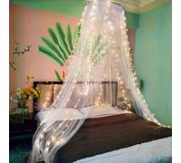 Eimilaly Dosel de Cama de Encaje con Luces cálidas, toldo de Cama de Princesa para decoración de habitación de niñas, Color Blanco/Puerta Individual