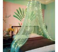 Eimilaly Dosel de Cama de Encaje con Luces cálidas, toldo de Cama de Princesa para decoración de habitación de niñas, Color Verde/Puerta Individual