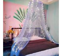 Eimilaly Dosel de Cama de Encaje con mosquitera con Luces cálidas, toldo de Cama de Princesa para decoración de habitación de niñas, Azul/Puerta Individual