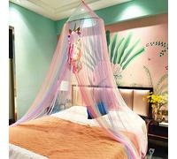 Eimilaly Dosel de Cama de Princesa con Atrapasueños de Unicornio | Luces, Dosel de Cama Arco Iris para Decoración de Habitación de Niña o Fiesta Temática de Unicornio, Tejido Encriptado 30D