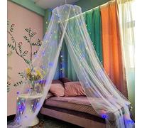 Eimilaly Dosel de Cama Mosquitera con 250pcs Luces de Cortina de Colores, Dosel de Cama para Decoración de Habitación de Niñas o Fiesta Temática, White/Color Lights