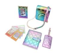 EIMSOAH Bolsa Cuadrada de Piel Sintética a Cuadros y Marco de Fotos para Cámara Instantánea Mini12, Funda Protectora y Pegatinas Incluidas (Púrpura Azul)