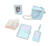 EIMSOAH Bolsa Cuadrada de Piel Sintética a Cuadros y Marco de Fotos para Cámara Instantánea Mini12, Funda Protectora y Pegatinas Incluidas (Azul)