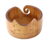 EIMSOAH Cuenco de Hilo de Madera, Lindo Organizador de Tejer en Forma de Gato con Orificio para Guiar el Hilo, para Uso Doméstico y Regalo (madera maciza)