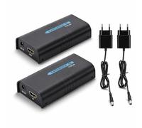 EIMSOAH Extensor Ethernet Multimedia HD, Kit de Transmisor y Receptor HD 1080P sobre un Cat5 Cat6 hasta 200 M, con Control IR y Función EDID para Distribución (Enchufe Europeo 800W)