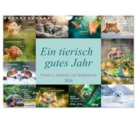 Ein tierisch gutes Jahr (Wandkalender 2026 DIN A4 quer), CALVENDO Monatskalender: Positive Sprüche zur Inspiration