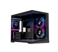 EINAREX Prisma SM300 RGB Black Caja de PC Gaming Micro ATX Panorámica, 3 Ventiladores RGB, Soporte para 9 Ventiladores, Refrigeración Líquida 360mm, Doble Cámara, Cristal Templado