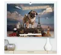 Eine Mopsige Weltreise (hochwertiger Premium Wandkalender 2026 DIN A2 quer), Kunstdruck in Hochglanz: Möpse entdecken die Welt - Monat für Monat