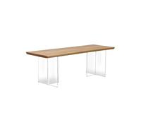 EINES Mesa de comedor de estilo rústico de madera maciza, mesa de comedor de acrílico simple estilo wabi-sabi, mesa de cocina (160 cm)