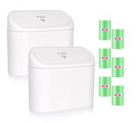 Einesin Pack de 2 Papeleras para Coche, Mini Cubo de Basura con Tapa y 120 Bolsas de Basura, Organizador de Coche Pequeño para Almacenamiento y Organización, Accesorios de Coche, Capacidad 1,4L