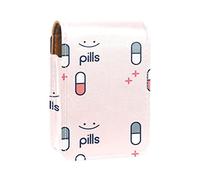 Eing Pills Happy - Estuche portátil para pintalabios para viajes, mini caja de almacenamiento de lápiz labial con espejo para mujeres y mujeres, bolsa de cosméticos de cuero, Varios colores, 9.5x2x7 cm/3.7x0.8x2.7 in