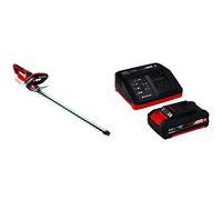 Einhell 3410502 Cortasetos (18 V, largo de corte 55 cm, sin batería) rojo + 4512040 Kit con Cargador batería de Repuesto, tiempo de carga: 30 Minutos