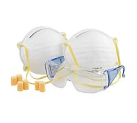 Einhell 49375790 - Juego de seguridad, 6 piezas con 3 pares de tapones desechables, gafas protectoras, 2 mascarillas para polvo ﬁno