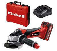Einhell Amoladora angular con batería, 18 V, 115 mm diámetro de disco, 28 mm profundidad de corte, arranque suave, sin disco, incluye 3.0 Ah batería y cargador, Color Rojo