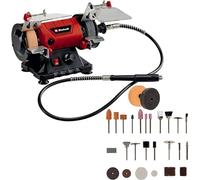Einhell Esmeriladora doble TC-XG 75 Kit (máx. 150 W, muelas abrasivas de Ø75xø10x20 mm, incl. muela abrasiva K120/K400, eje flexible, juego de 85 piezas con diferentes accesorios)