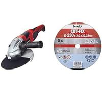 Einhell Amoladora eléctrica con cable - TE-AG 230/2000. 2000 W, 230 V, 8,7 Amperios, diámetro del disco 230 mm. Arranque suave, asidero giratorio, cubierta protectora + pack de 5 discos de metal 230mm