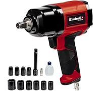 Einhell Atornillador de impacto de aire comprimido TC-PW 610 | Par de apriete de 610 Nm | Marcha a izquierda/derecha | 10 llaves vaso | Frasco aceite (vacío) | Racor | Prolongación 125 mm